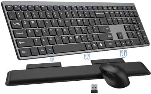 Wireless Keyboard and Mouse Combo, Full Size Silent Ultra Thin Keyboard with Magnetic Wrist Rest, Optical Mouse, 2.4G Lag-Free Cordless Mice Keyboard Set for Computer, Mac, Laptop, PC, Windows