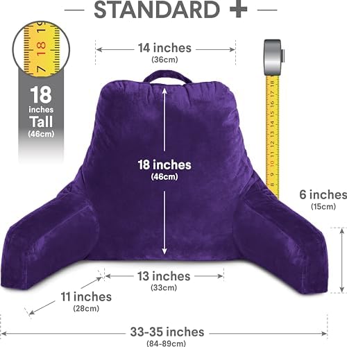Husband Pillow Reading Pillow with Arms - Standard Backrest for Sitting Up in Bed - Firm Support Bed Rest Pillow for Adults, Neck Roll, Removable Cover -TV, Reading, Lounging - Purple