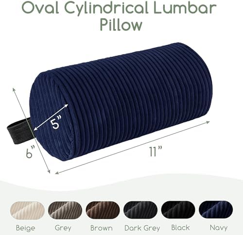HIGOGOGO Lumbar Roll Lumbar Support Pillow for Office Chairs, Cars, and Gaming Chairs, Back Cushion with Washable Cover & Adjustable Strap to Relieve Back Pain and Improve Posture, 11"x6"x5", Navy