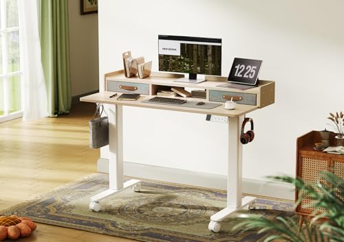 YDN Standing Desk with Drawers, Mobile Stand Up Desk 48 Inch, Natural