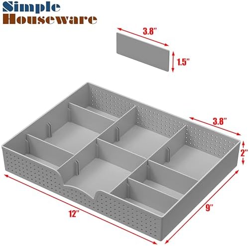 Simple Houseware Drawer Organizer Tray, 9 Adjustable Compartments, Gray