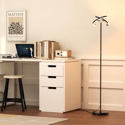SIBRILLE LED Floor Lamp - Rotatable Standing Lamp with Touch & Remote Control, 3000-6000K, 22W Modern Floor Reading Light, Dimmable Corner Uplighter for Living Room Bedroom Office, Black