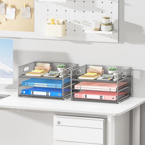 Paper Tray Organizer for Desk Organizers and Accessories 2P Silver