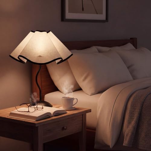 Pleated Table Lamp, Dimmable USB Nightstand Lamp with LED Bulb
