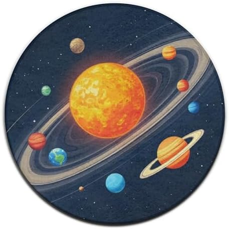 Men's Large Home Decor Mat, Soft Round Yoga Carpet, Non Slip Machine Washable Home Office Circle Rug Solar System Space