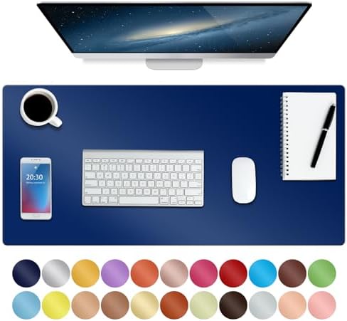 Boutilon Leather Desk Pad Protector,Non-Slip Mouse Pad,Laptop Desk Pad,Office Mouse Mat,Waterproof Leather Desk Blotter,Desk Writing Pad for Office and Home (S-Navy,24"x 14")