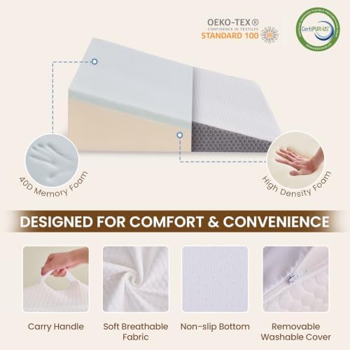BDEUS Basic 7.5" Bed Wedge Pillow for Sleeping After Surgery, White