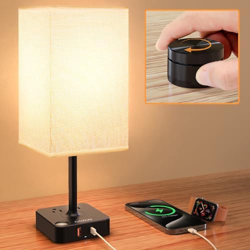 Bedroom Nightstand Lamp with Charger, Touch Table Lamps with Remote Control