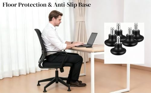 Set of 5 Bell Glides for Office Chair Caster Wheels Replacement Convert Swivel Casters to Fixed Stationary Feet Universal Fit for Most Office Chairs & Stools