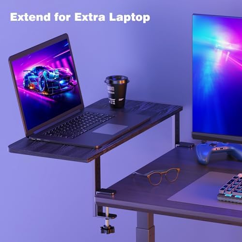 Desk Extender, 22-inch Clamp-On Desk Shelf, Height-Adjustable Desktop Shelf Organizer for Monitors Office and Gaming Accessories, Arm Support Table Extension, 44lbs Heavy Duty, Black