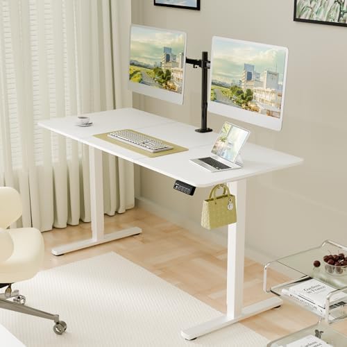 ERGOMAKER 55"x24" Standing Desk, Height Adjustable Sit-Stand Office,White