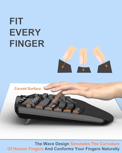 Ergonomic Wireless Keyboard and Mouse Combo, 2.4GHz Full Size Wave Keys Computer Keyboard with Wrist Rest for Natural Typing, Silent 6 Button USB Mouse for Laptop PC Windows Mac (Black)