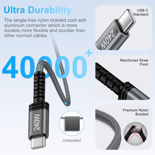 240W USB C to USB C Cable 9FT with Invisible Foldable Stand Charger - Grey