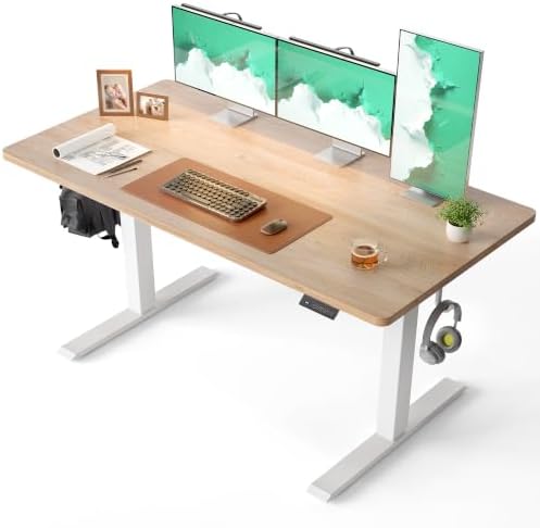 CubiCubi 55 x 24 Large One-Piece Electric Adjustable Standing Desk, Maple