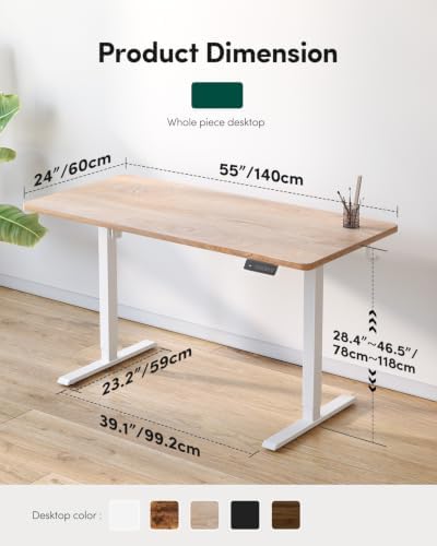 CubiCubi 55 x 24 Large One-Piece Electric Adjustable Standing Desk, Maple