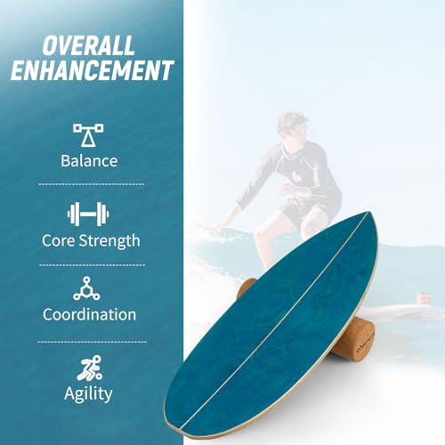 Goplus Balance Board Trainer for Adults, Wooden Balancing Board with Cork Roller and Storage Rack to Exercise and Build Core Strength, Wobble Board for Skateboard, Snowboard