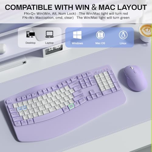 Wireless Keyboard and Mouse Combo,2.4G Ergonomic Wave Keys(Purple-B)