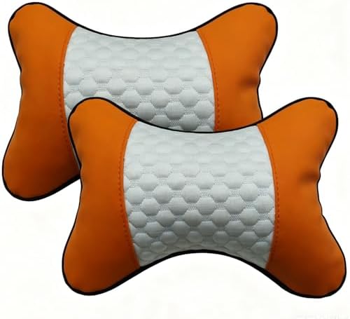 Car Neck Pillows Both Side Pu Leather 2pieces Pack Headrest Fit for Most Cars Filled Fiber Universal Car Pillow (Orange)