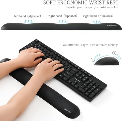 UnivoColors Design-Wave Set of Wrist Rest,Artificial Sheepskin+Memory Foam+Ergonomic+Anti-Slip Gel, Resilience Support During Work and Gaming,Keyboard Accessory,Tangerine