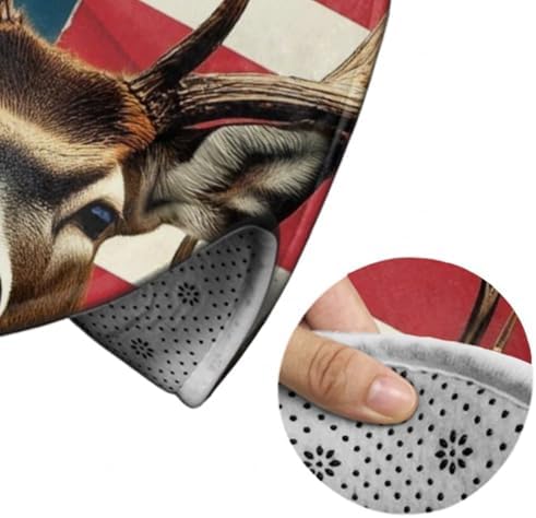 Large Machine Washable Circular Rugs, Home Decor Round Mat for Living Room Sofa Office American Flag Hunting Deers