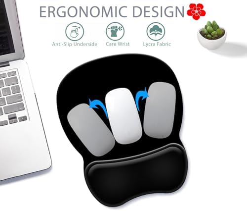 Ergonomic Mouse Pad with Wrist Rest, Comfortable Gel Concave Mouse Pad with Non-Slip Base, Pain Relief Mouse Pads with Smooth Wrist Support for Gaming, Office, Home (Black)