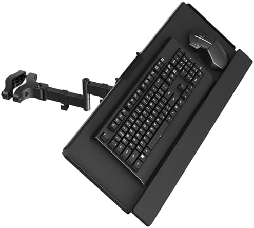 Pole Mount Keyboard Tray - Universal 26 Inch Platform for Keyboard and Mouse, Fits 1.1”–2.4” Poles, Rotation & Tilt Ergonomic Steel Mount Platform with Cable Management, Black