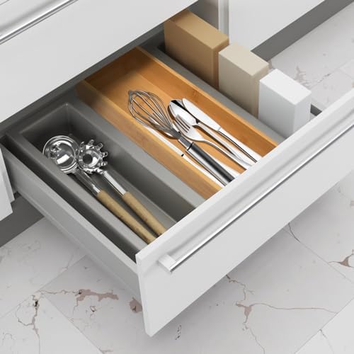 Bamboo Drawer Organizer - Kitchen Drawer Utensil Organizer Office Supplies Desk Organizer Makeup Silverware Tray Flatware Organization 8"*4"*2"