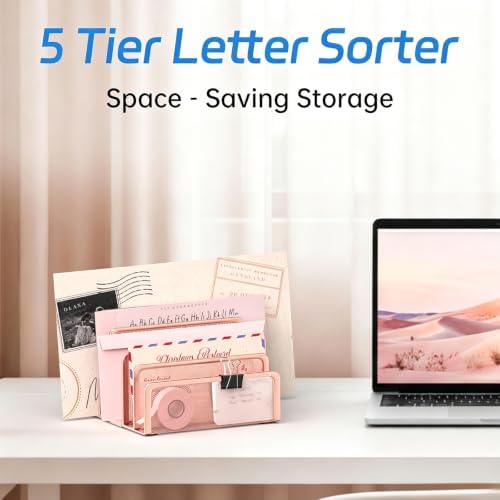 Mail Organizer with 5 Slot Mail Holder for Desk Rose Gold