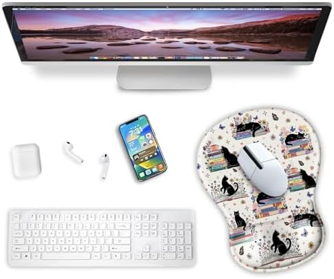 Cat Mouse Pad with Wrist Rest Cute Ergonomic Mousepad Middle Concave Office