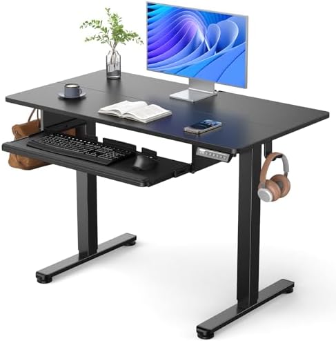 ErGear Electric Standing Desk with Keyboard Tray, 44x24 Inches Adjustable Height Sit Stand Up Desk, Home Office Desk Computer Workstation, Black