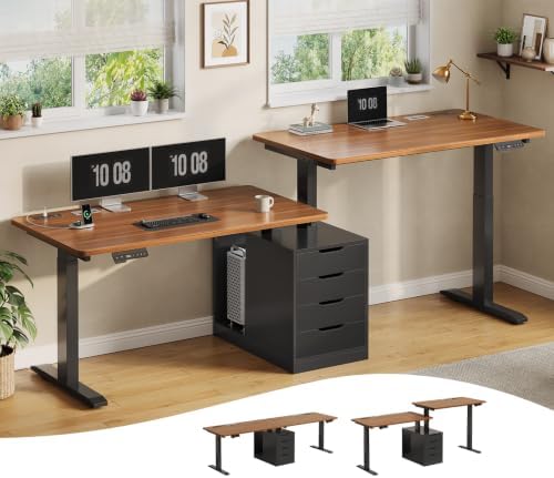 SEDETA Standing Two Person Desk with 4 Drawers, 2 Power Outlets, CPU Stand