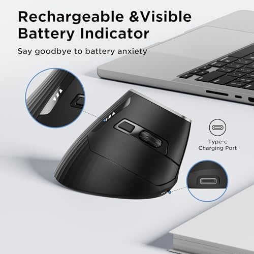 Uineer Vertical Ergonomic Mouse, Wireless Mouse Bluetooth 5.0/4.0 & 2.4G