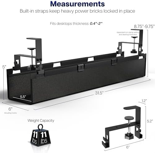 VIVO Black Clamp-on 31 in Fabric Cable Management Tray, DESK-AC31F-C