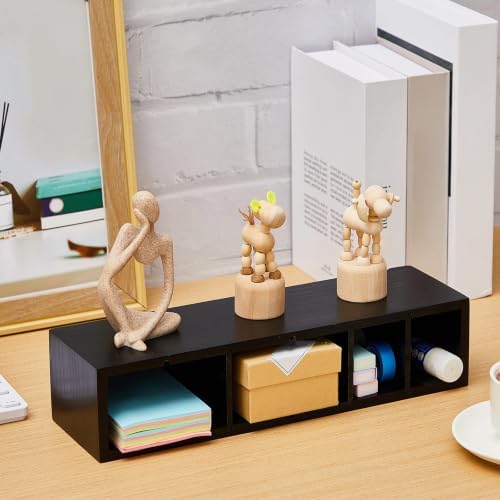 Jetec Wooden Pencil Pen Holder for Desk, Black, 6 Compartments