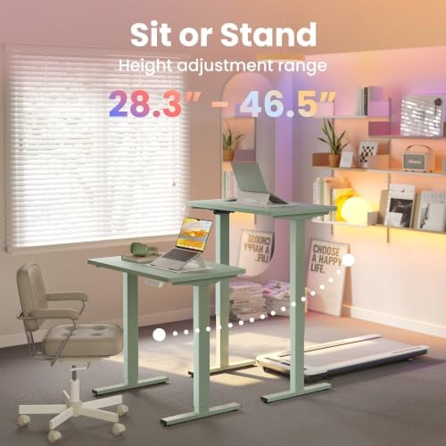 HUANUO 32x19 Inch Small Electric Standing Desk, Adjustable, Sage Green