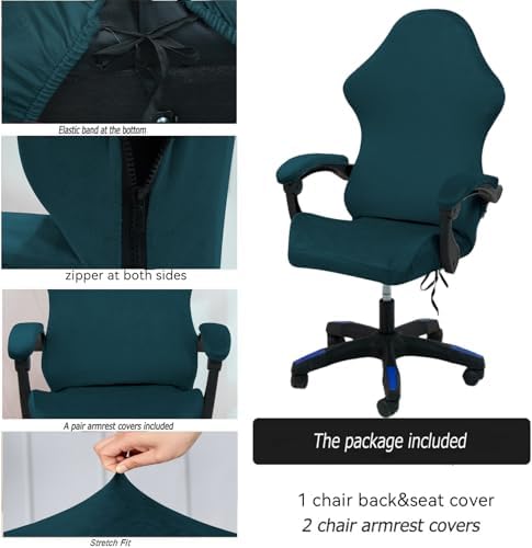 Gaming Chair Cover Set with Armrest Covers, Velvet Stretch Slipcover 1-Piece Form Fit Cover & Chair Armres Covers Included（no Chair） (Forest Green)