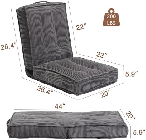 Fold Floor Tatami Chair with Back Support, 6-Position Adjustable, Dark Grey