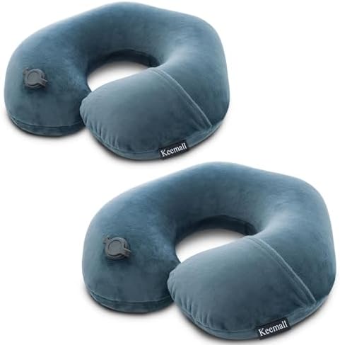 Keemall Inflatable Travel Neck Pillow for Airplane & Long Flights, 2 Pack