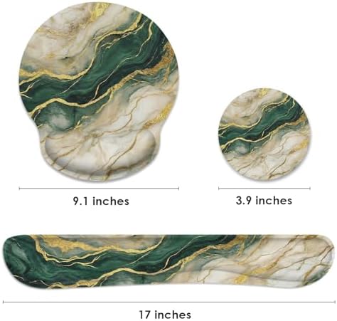 Britimes Ergonomic Mouse Pad Set with Wrist Rest, Gold Green Marble