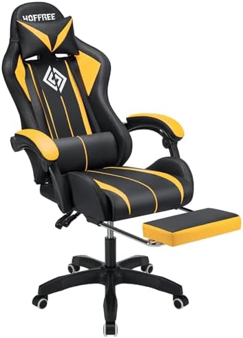 HOFFREE RGB Gaming Chair with Speakers Massage LED Lights Game Chair-Yellow