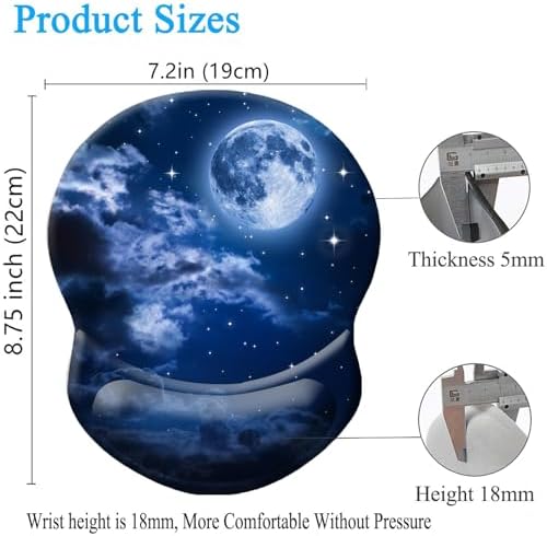 Mouse Pad, Ergonomic Mouse Pad with Wrist Support, Pain Relief Comfort Wrist Rest Pad with Non-Slip PU Base for Gaming, Home, Office & Travel (Nebula Moon)