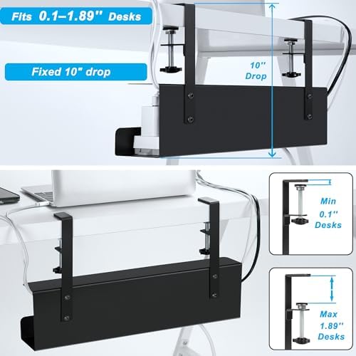 ZhiYo 17in Cable Management Under Desk Tray, 3in W x 4.7in H, Black