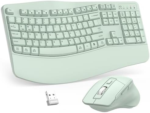 Wireless Keyboard and Mouse Combo, 2.4G Ergonomic Wave Key(Avocado Green)