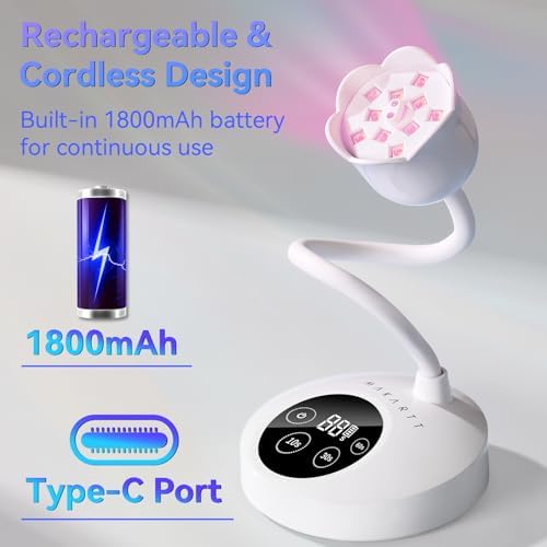 Makartt UV Nail Lamp for Gel Nails Polish Cordless Gooseneck 10s Flash Cure