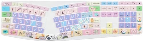 Silicone Keyboard Cover Compatible with Logitech Ergo K860 Ergonomic Keyboard US Layout, Logitech K860 Accessories, Cute Cat