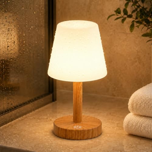 Rechargeable Table Lamp, Mini Cordless Shower Lamp for Bathroom, IP54