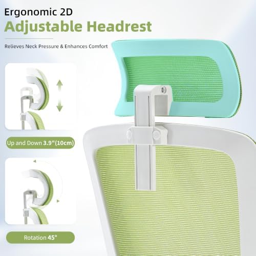 Ergonomic Mesh Office Chair with 2D Adjustable Headrest and Lumbar Support