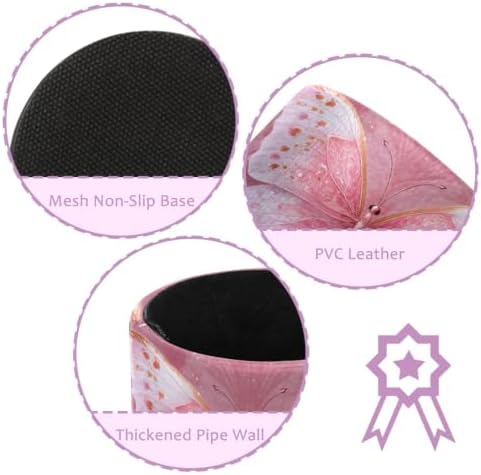 Leather Pen Holder for Desk, Pink Butterfly Pencil Cup Pen Organizer Makeup Brush Holder for Office Home Kids Countertop Desk Accessory Storage