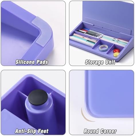 SELEAD Desktop Glass Whiteboard with Storage, 5 Markers and Eraser, Purple