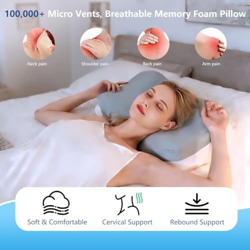Cervical Neck Pillow for Pain Relief Memory Foam Pillow with Cooling Removable Cover Side/Back/Stomach Sleeper Pillow for Adults Ergonomic Horn Design Support Neck & Shoulder 23.6in*14.5in*4.7/5.1in